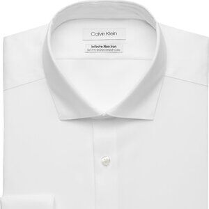 Calvin Klein Men's Slim Fit Tall Dress Shirt 16.5 - 36 / 37 NWT White Stretch CK